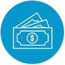 blue round circle with paper money icon