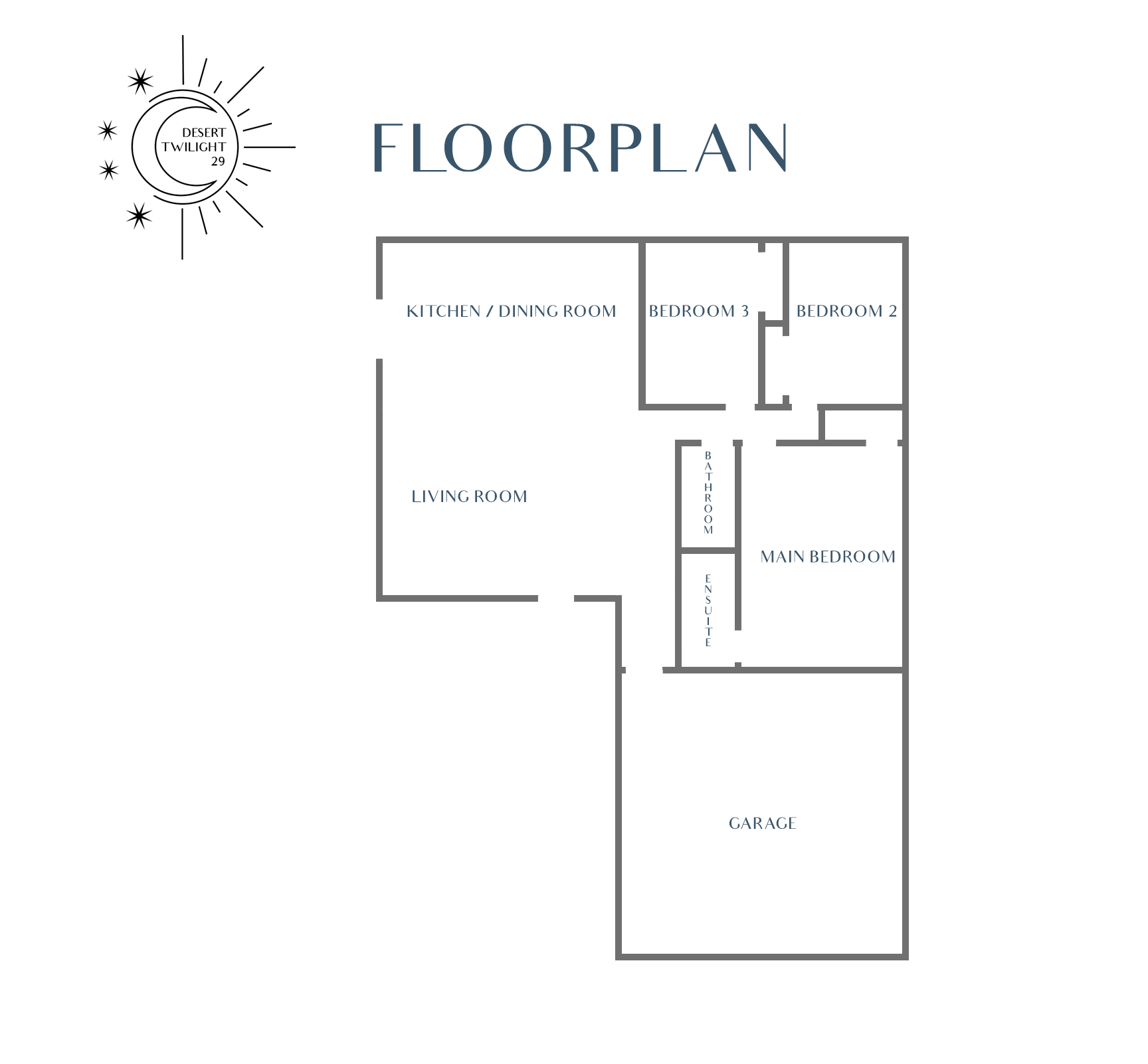 Black and White Floorplan of Desert Twilight. the Detailed Layout Includes Labeled Rooms Such As the Kitchen, Living Room, Three Bedrooms, and Two Bathrooms. the Plan Also Shows the Placement of Doors, Windows, and Furniture, Providing a Comprehensive Overview of the House's Design.